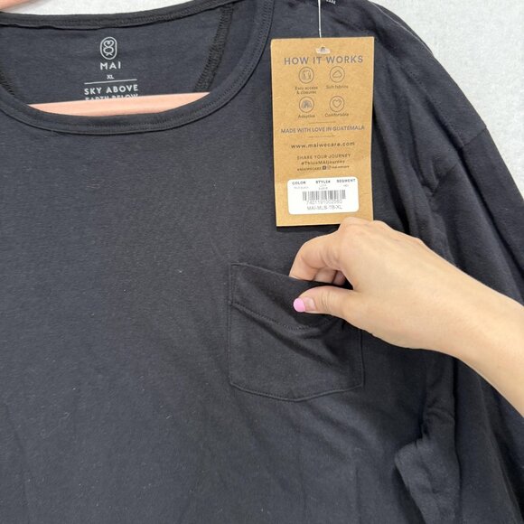 MAI Shirt Mens XL Black Long Sleeve Adaptive Side Snap Crewneck Pocket Tee Soft - Picture 4 of 15